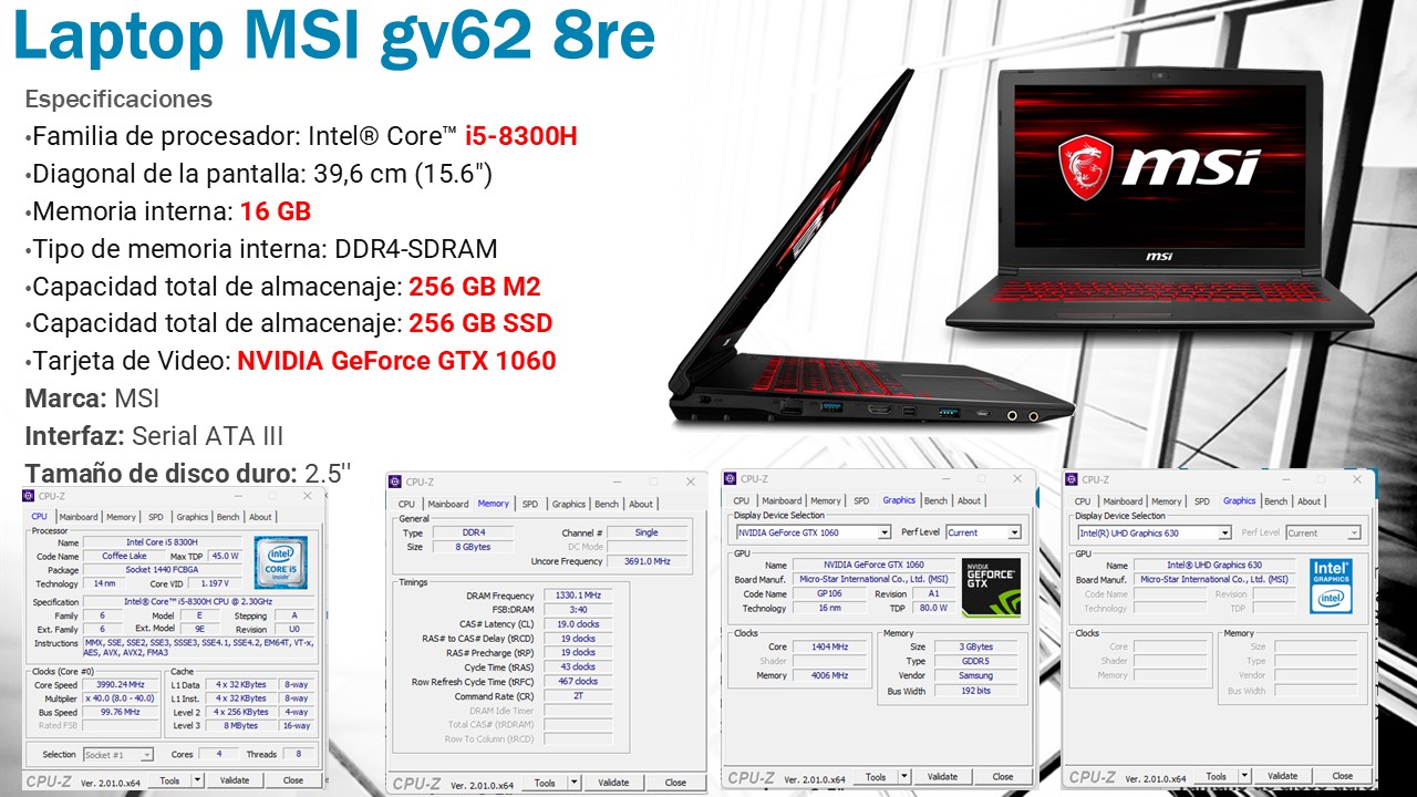 computadoras y laptops - Laptop MSI gv62 8re 2