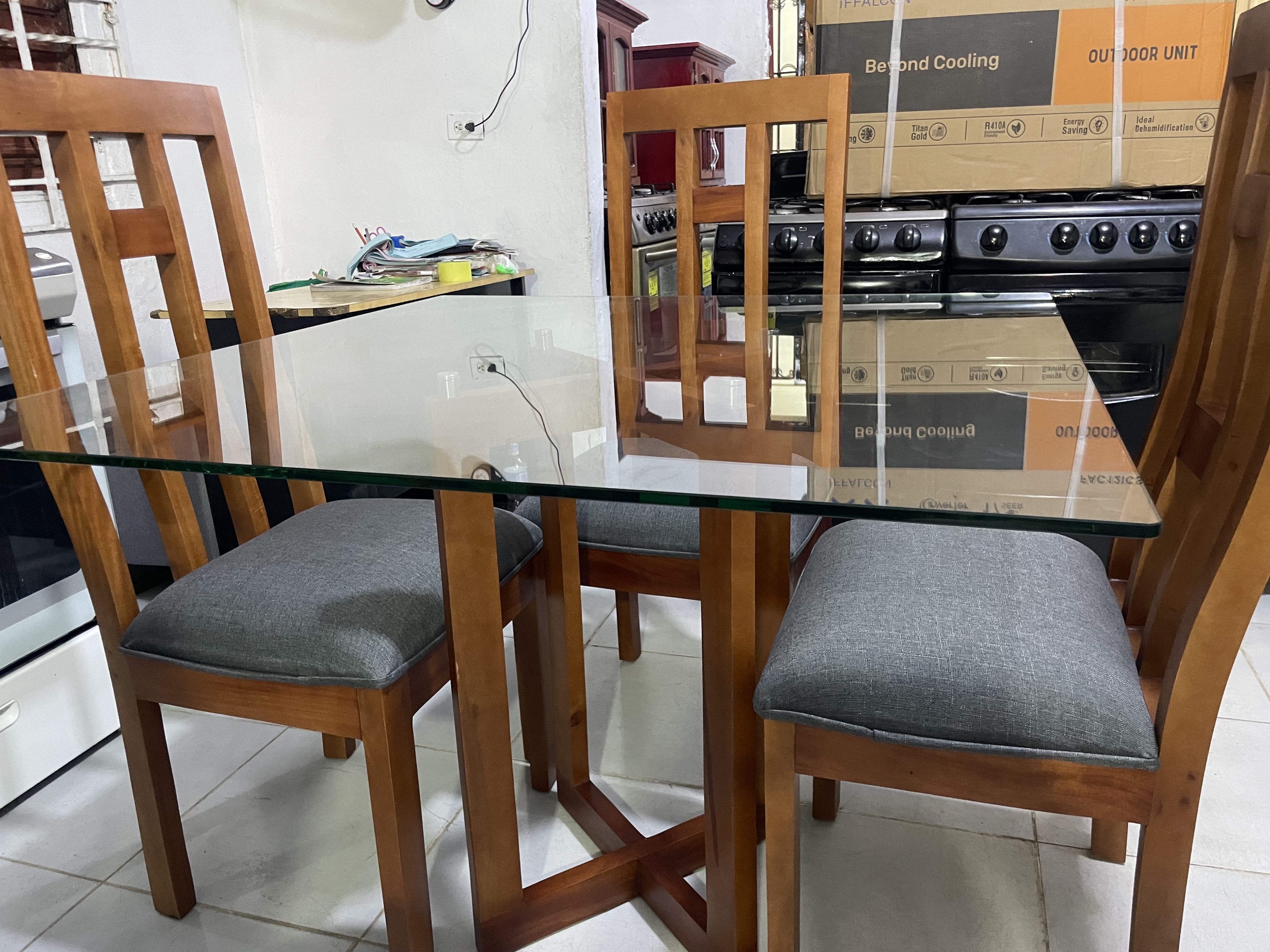 muebles y colchones - oferta de comedor de 4 sillas en caoba criolla con garantía  6