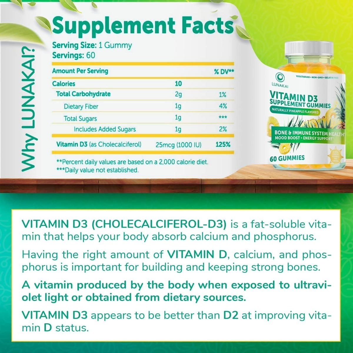 Salud y Equipamiento Médico - Vitamina D3 25mcg 60gum Lunakai - - Unidad A $5205 1