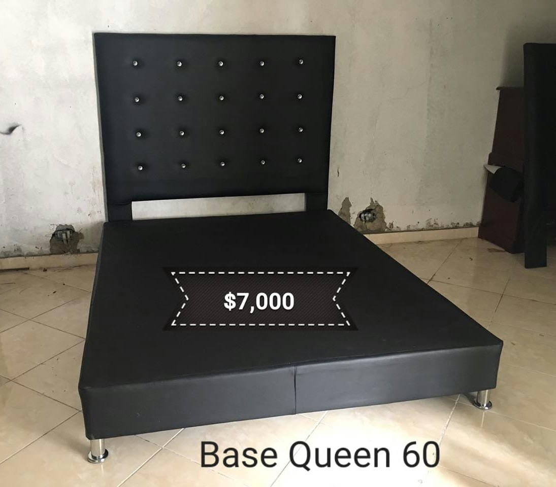 muebles y colchones - Base de Cama Tapizada y Espaldar Negra 1