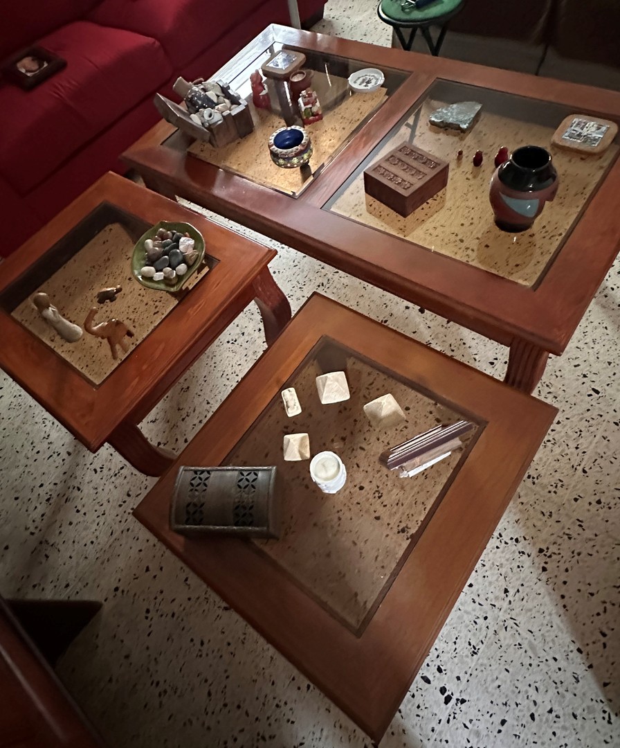 decoración y accesorios - Juego de mesas (3) de centro de sala de madera y cristal 6