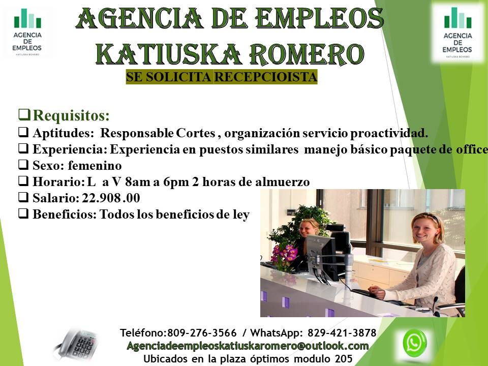 empleos disponibles - se necesita recepcionista  1