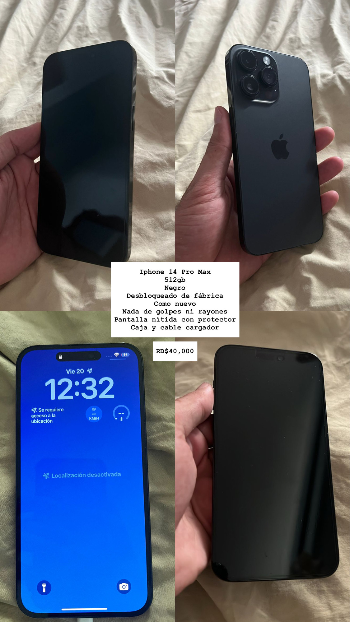 celulares y tabletas - 14 PRO MAX de 512 GB
Factory Unlocked
Color negro
Protector de pantalla nuevo
 4