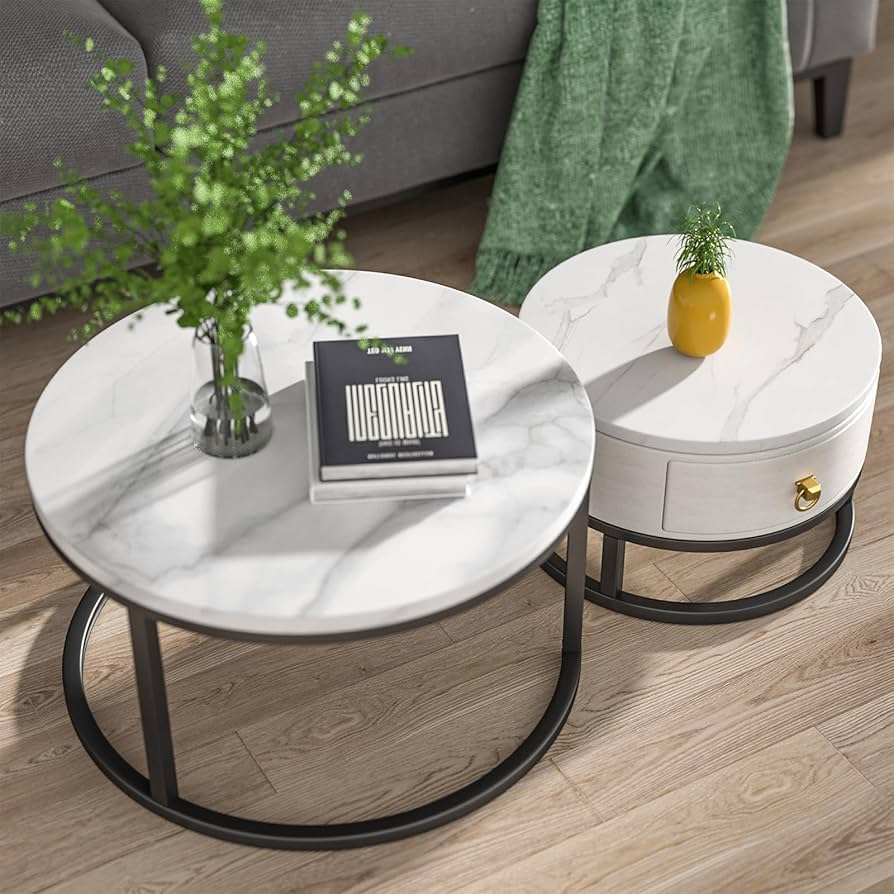 muebles y colchones - mesa de centro redonda con almacenamiento 0