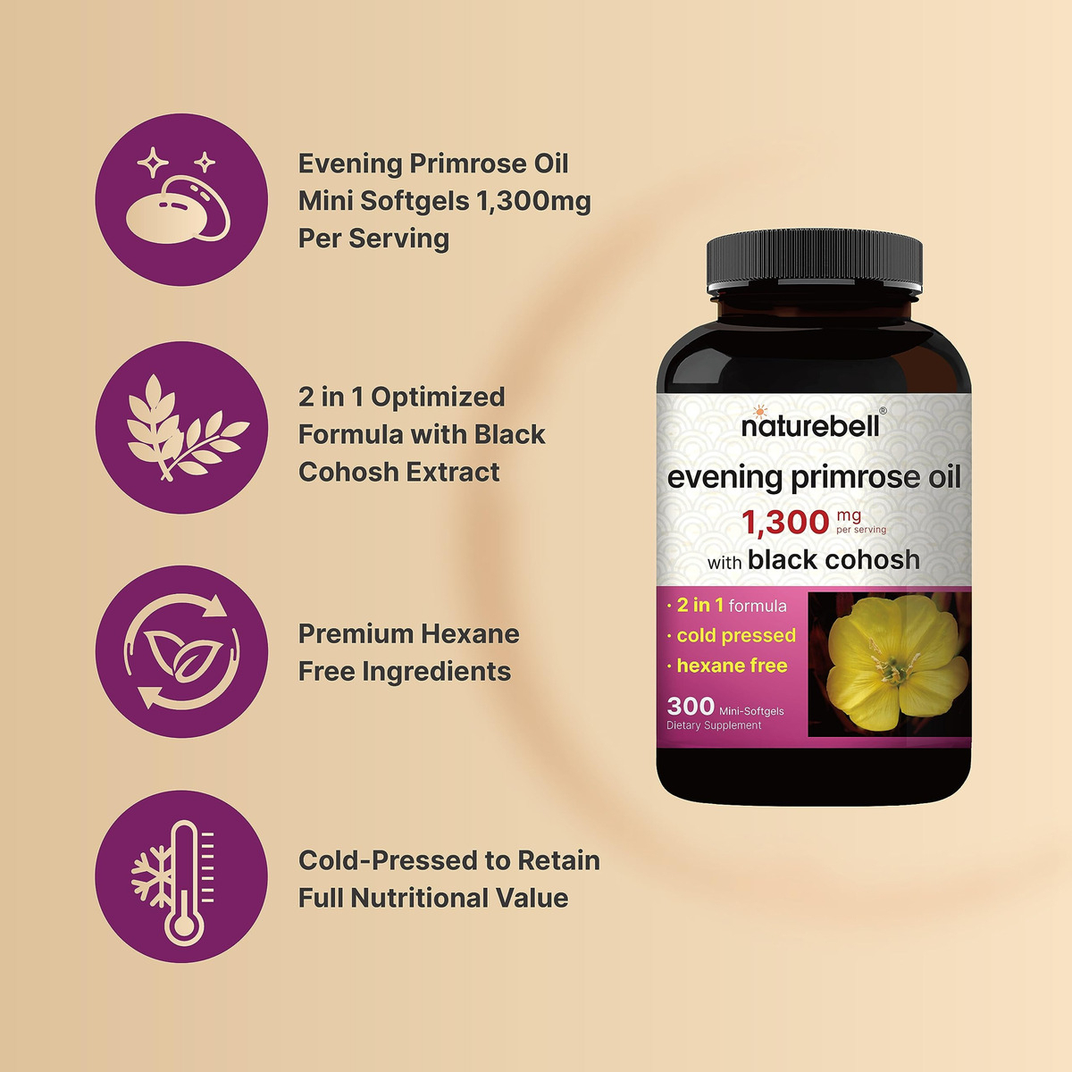 Salud y Equipamiento Médico - Aceite De Onagra Naturebell Con Cohosh Negro, 1,300 Mg Por P 3