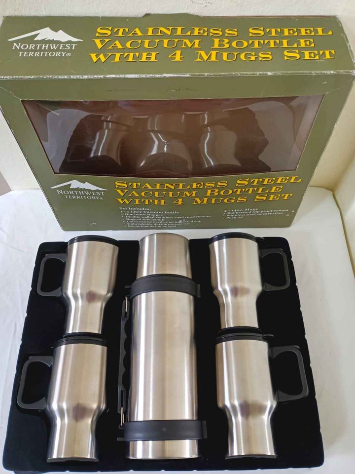 herramientas, jardines y exterior - SET de termo y 4 tazas en acero inoxidable. 0
