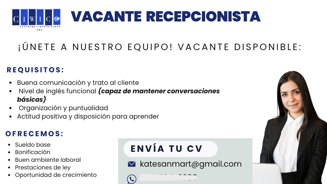 empleos disponibles - Vacante de recepcionista en santiago. 0