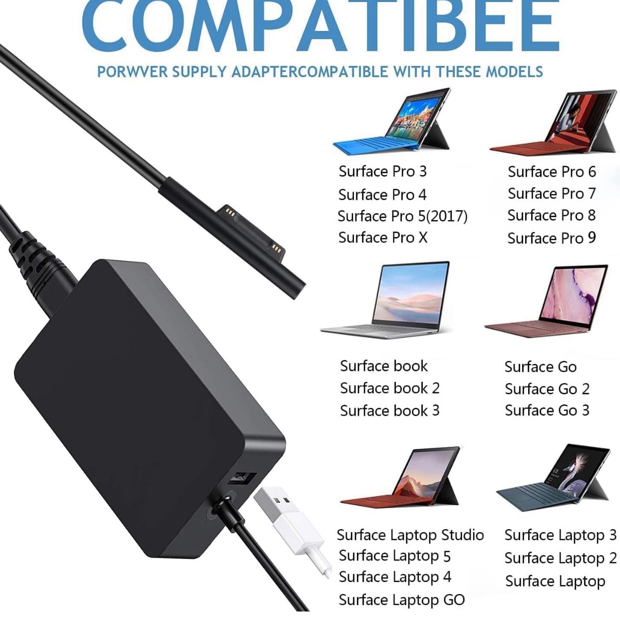 computadoras y laptops - Cargador Surface Pro para Microsoft Surface Pro 9/8/7/6/5/4/3, Surface Laptop 1