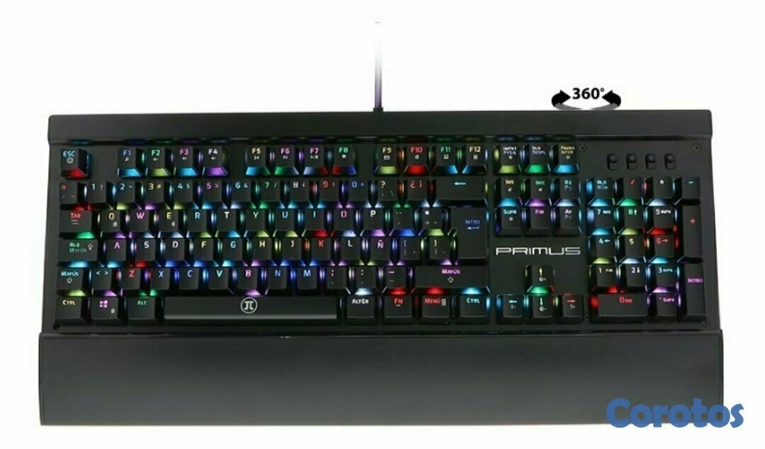 computadoras y laptops - TECLADO PRIMUS GAMING, USB, CON ILUMINACION RGB CONFIGURABLE, REPOSO PARA MUÑECA