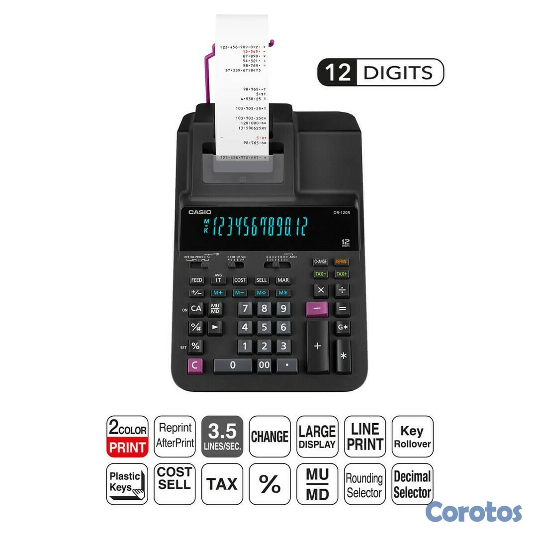 impresoras y scanners - ALCULADORA ,SUMADORA CASIO CON PAPEL, DR-120R ,12 DIGITOS, USO PESADO 