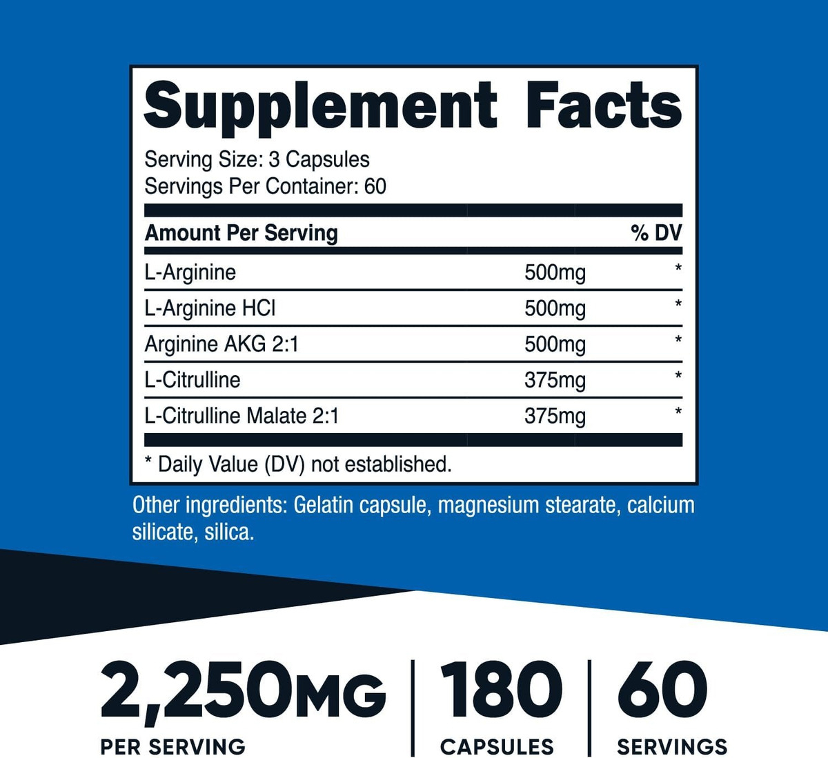 Salud y Equipamiento Médico - Oxido Nitrico 2250 Mg - 180u Nutricost 3