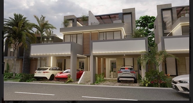 casas vacacionales y villas - Venta de villas De lujo con piscina tipo townhouse en los corales Punta cana bav 4