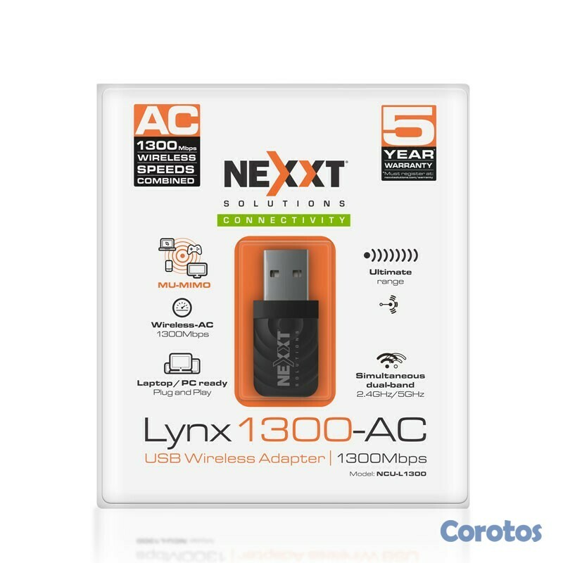 computadoras y laptops - ADAPTADOR DE RED USB WIFI NEXXT LYNX 1300-AC, 2.4GHZ/5.0 GHZ, MU-MIMO Y BEAMFORM 1