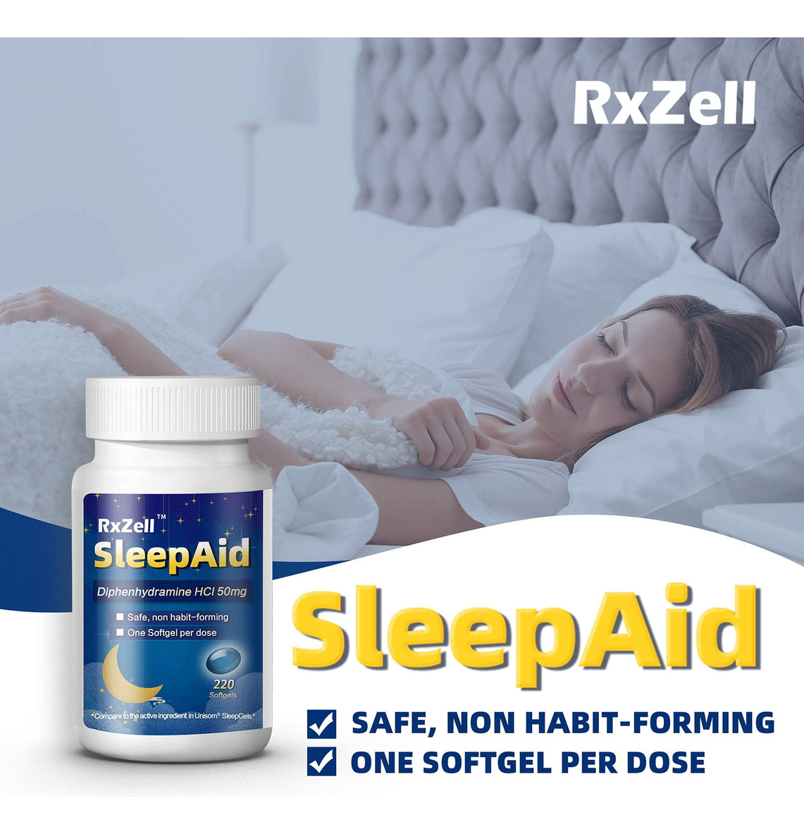 Salud y Equipamiento Médico - Rxzell Sleep Aid Difenhidramina Hcl 50 Mg 220 Capsulas Bland 3