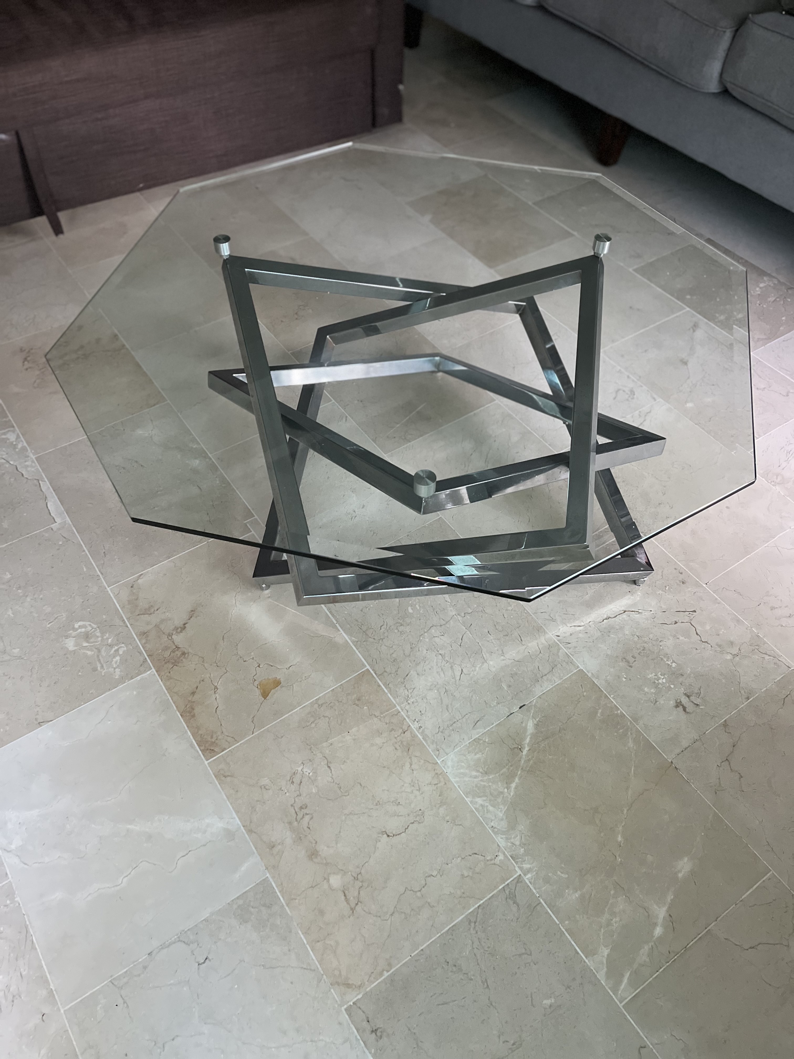 muebles y colchones - Mesa de centro moderna en vidrio y acero cromado  0