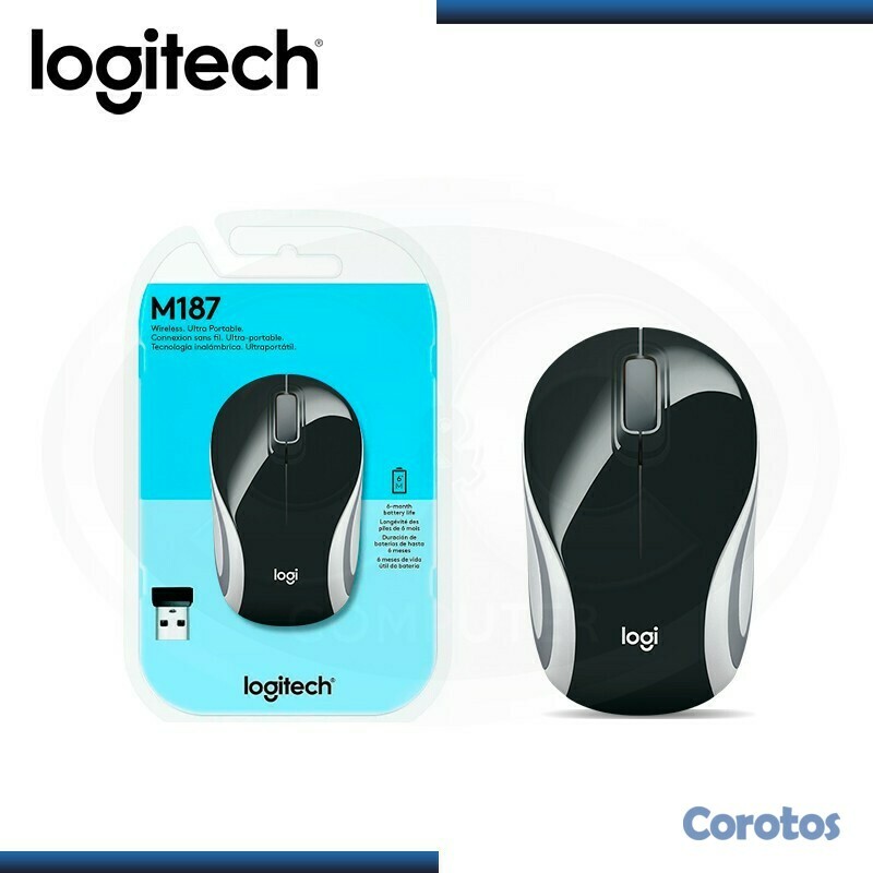 computadoras y laptops - MOUSE LOGITECH M187 INALAMBRICO MINI OPTICO NEGRO,USB NANO RECEIVER - SMART SLEE 2