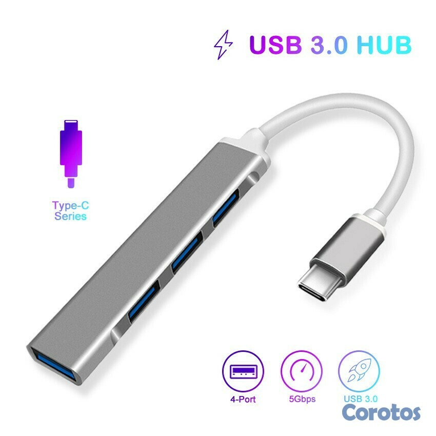 computadoras y laptops - HUB HAVIT (Mod.HB41) TIPO C a 4 PUERTOS USB (1x3.0 3x2.0), Cable 11cm 2