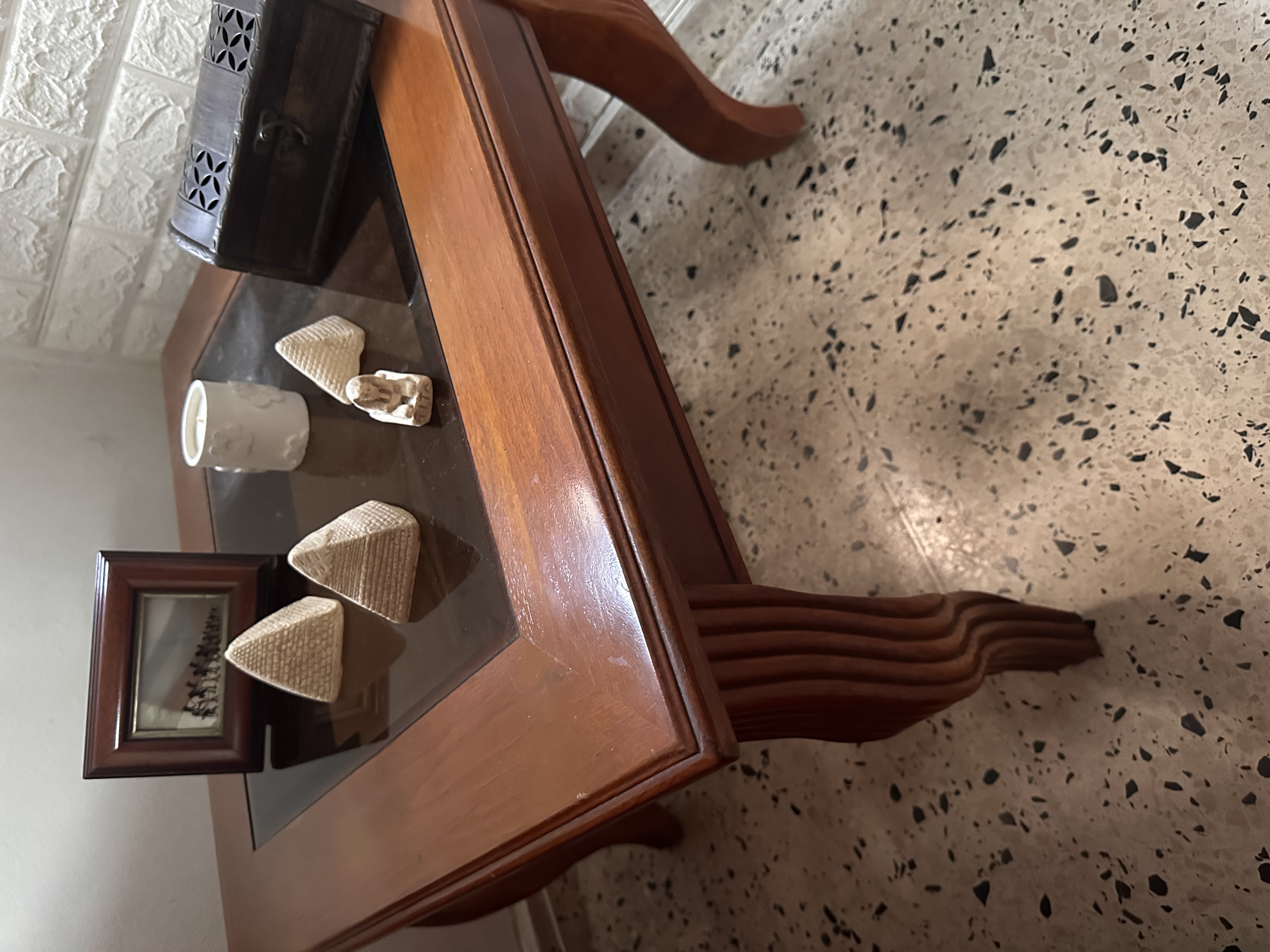 decoración y accesorios - Juego de mesas (3) de centro de sala de madera y cristal 1