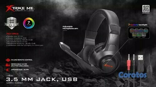 computadoras y laptops - Auriculares con microfono para juegos HEADSET GAMING MIC AJUSTABLE XTRIKE  1
