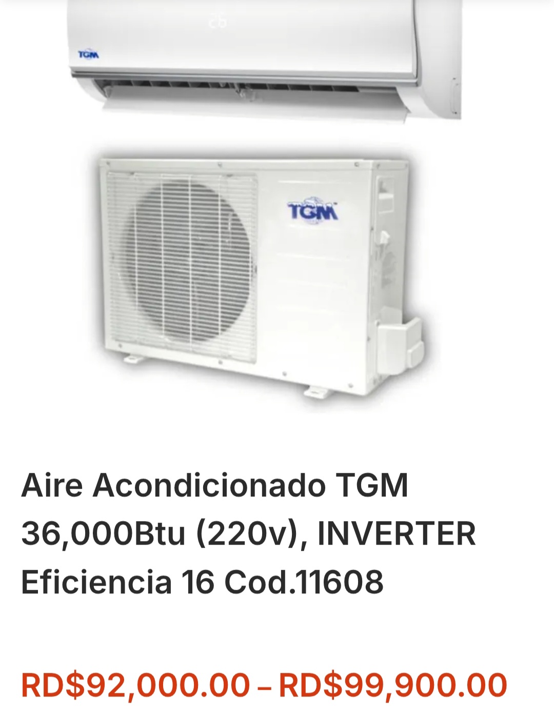 aires acondicionados y abanicos - Aire Acondicionado Split TGM PGT 24,000 BTU On/Off (220V) 3