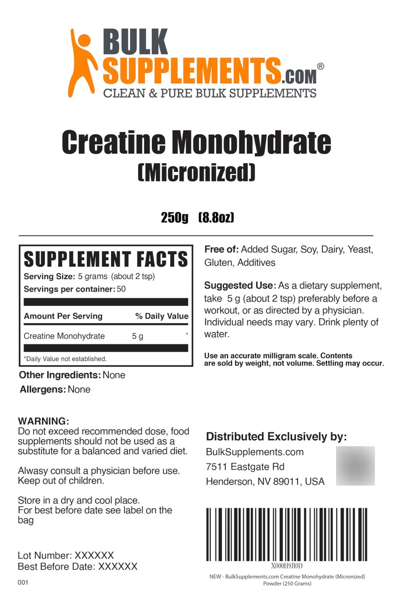 Salud y Equipamiento Médico - Creatina Monohidratada En Polvo 250gr 50 Servicios 1