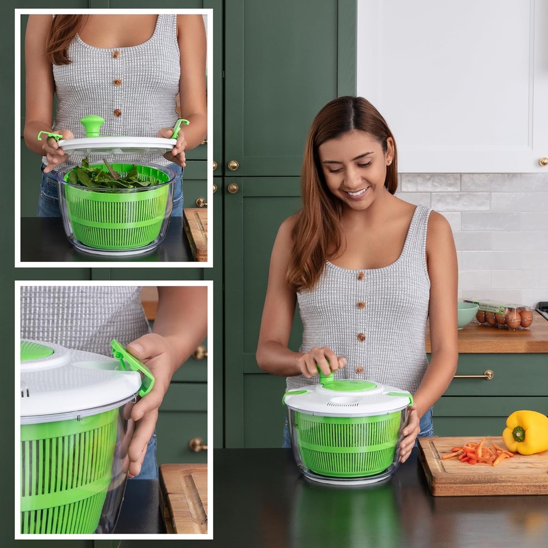 cocina - Secador manual de ensalada lechuga Spinner de gran capacidad 5 Litros lechuga 7