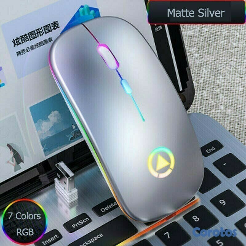 otros electronicos - Mouse inalámbrico recargable con luces RGB 2