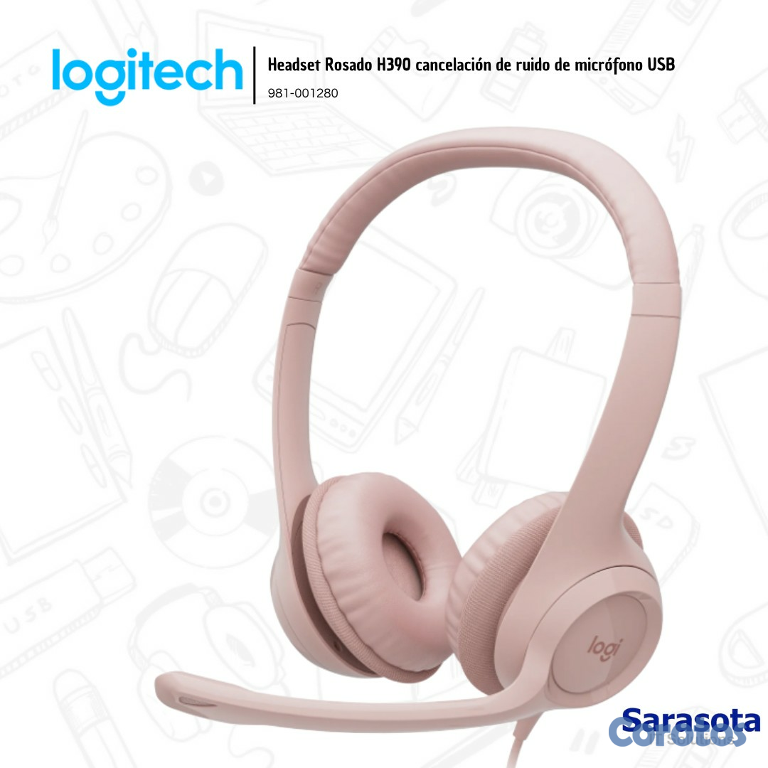 camaras y audio - Logitech Headset Rosado H390 cancelación de ruido  2