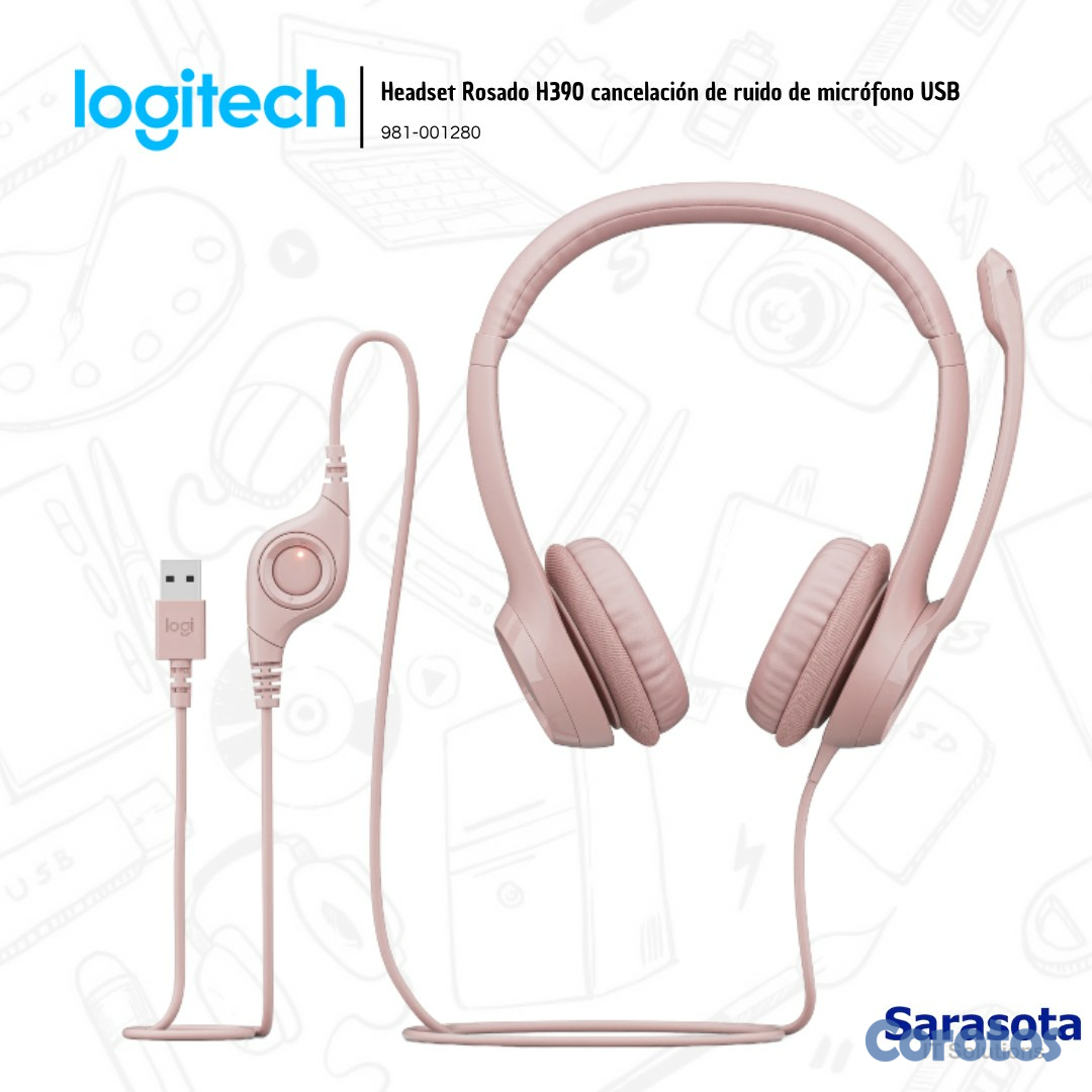 camaras y audio - Logitech Headset Rosado H390 cancelación de ruido  3
