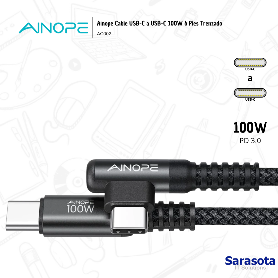 accesorios para electronica - Ainope Cable USB-C a USB-C 100W 6 Pies Trenzado 1