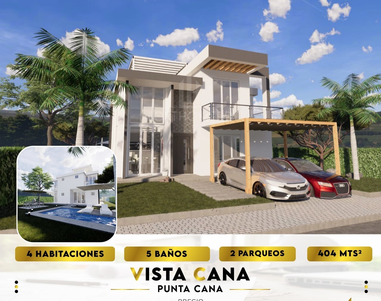 casas vacacionales y villas - PRECIOSA VILLA DE 4 HABITACIONES CON PISCINA EN PUNTA CANA vista cana