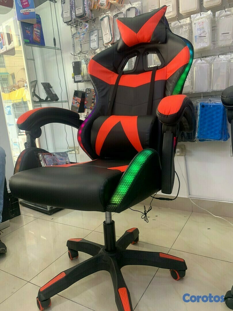 muebles y colchones - Silla gaming respaldo alto reclinable RGB, enciende luces 2