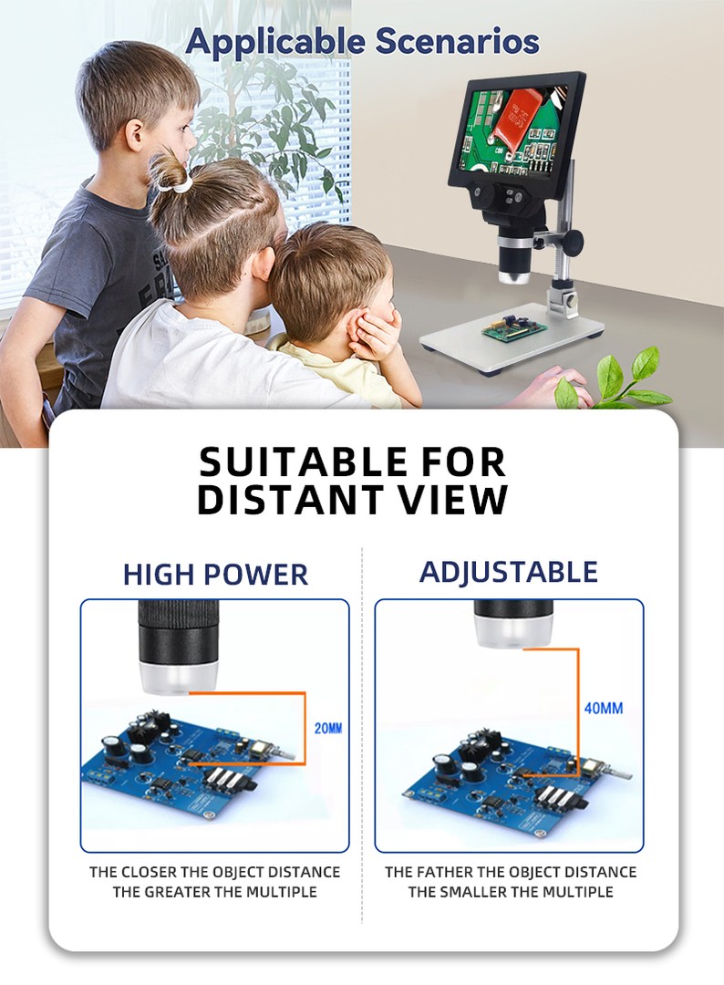equipos profesionales - Microscopio USB digital con pantalla 7 pulgadas 1200X HD soporte ajustable 5