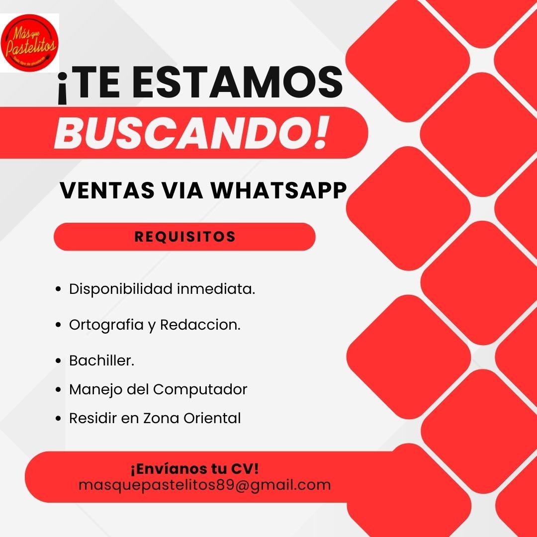 empleos disponibles - ventas por whatsapp y servicio al cliente