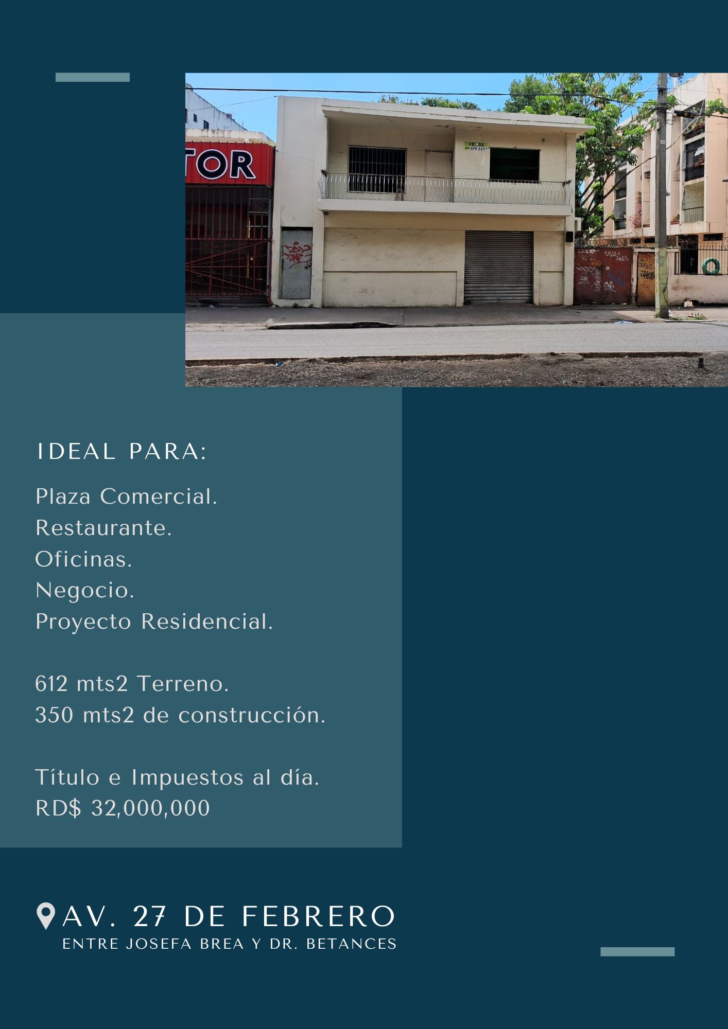 oficinas y locales comerciales - En Venta AV. 27 DE FEBRERO Amplio Local / Solar 4