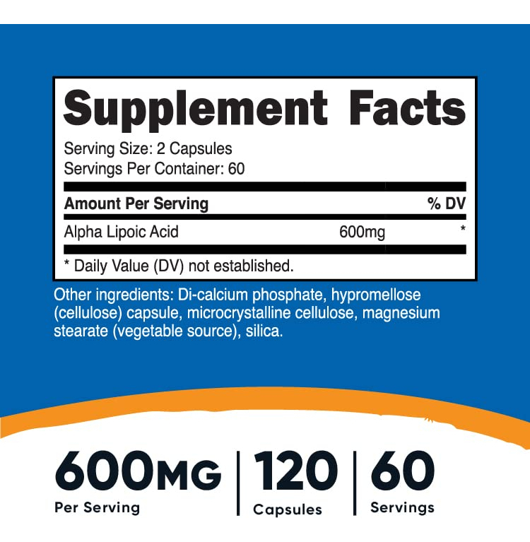 Salud y Equipamiento Médico - Acido Alfa Lipoico 600mg Por Porcion 120 Capsulas-nutricost 1