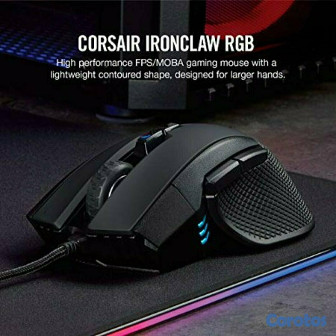 computadoras y laptops - MOUSE CORSAIR IRONCLAW PRO GAMING, RGB, OPTICO USB, 7 BOTONES PROGRAMABLE