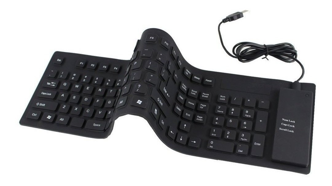 computadoras y laptops - TECLADO AGILER / FLEXIBLE / CAUCHO / INGLES / NEGRO / A PRUEBA DE POLVO Y AL AGU