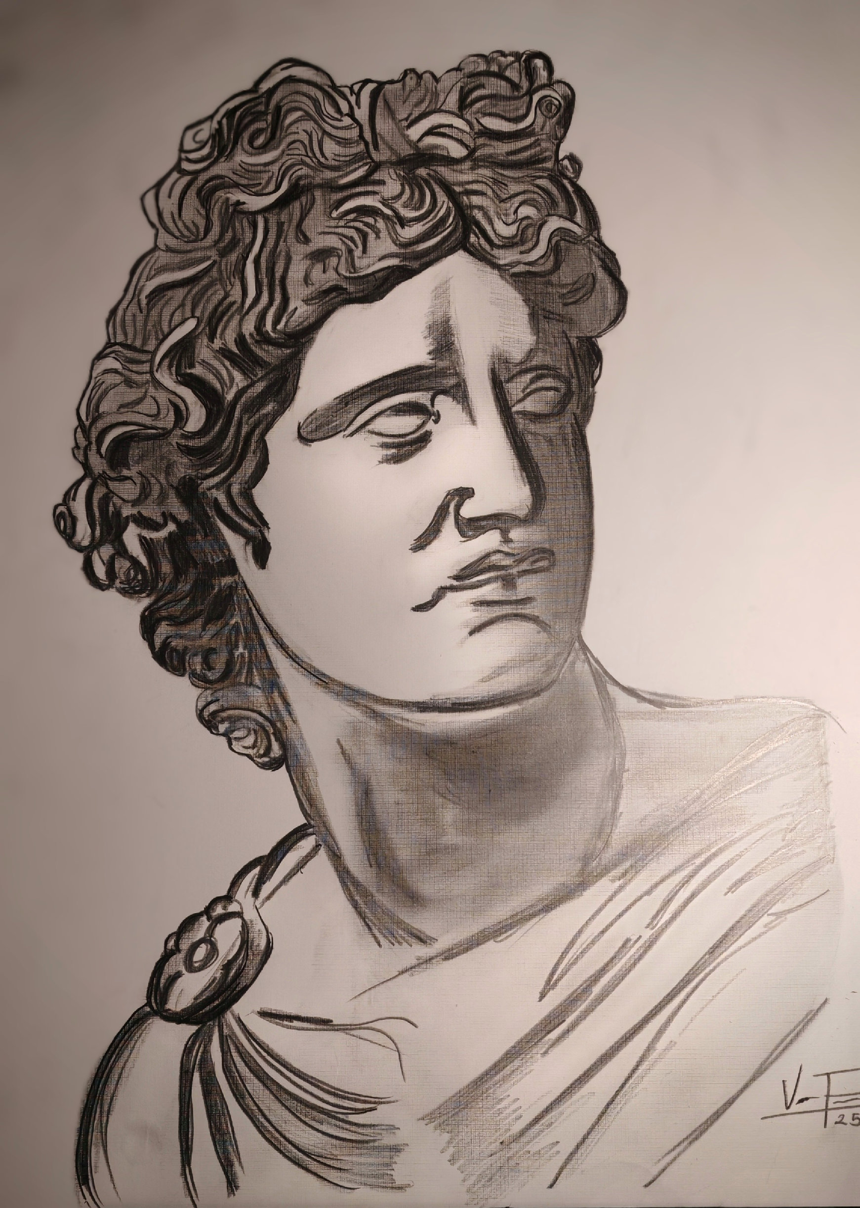decoración y accesorios - Dibujo a lápiz de Apollo. Incluye marco dorado  0