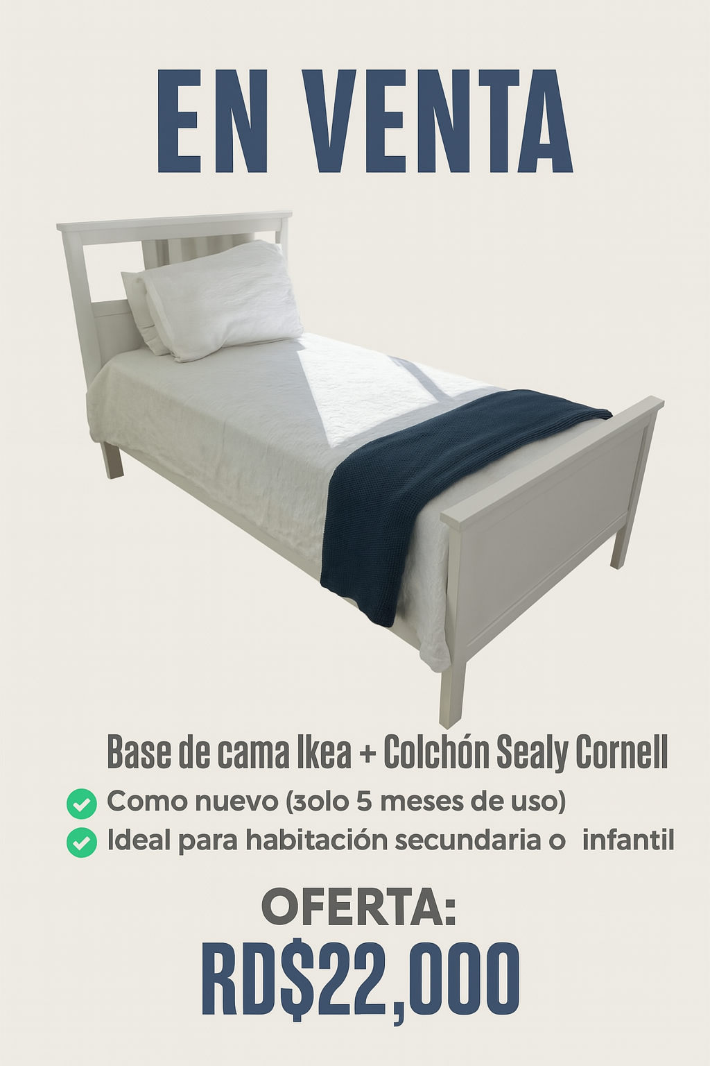 muebles y colchones - Base de cama Twin IKEA + colchón Sealy Cornell 0