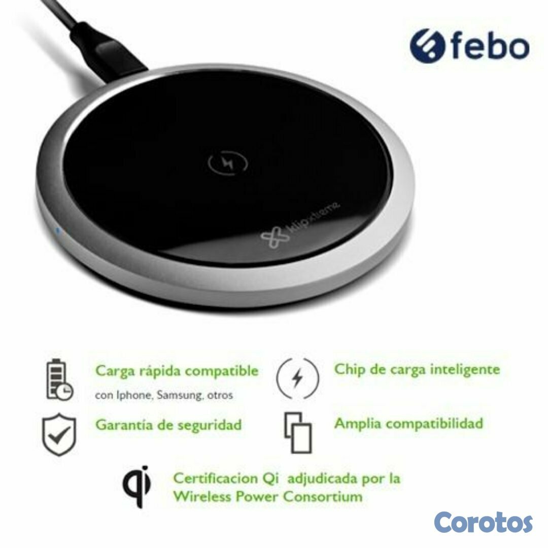 computadoras y laptops - CARGADOR INALAMBRICO KLIPX HALO, CIRCULAR, 10 WATTS, CERTIFICACIÓN QI, PARA CELU 2