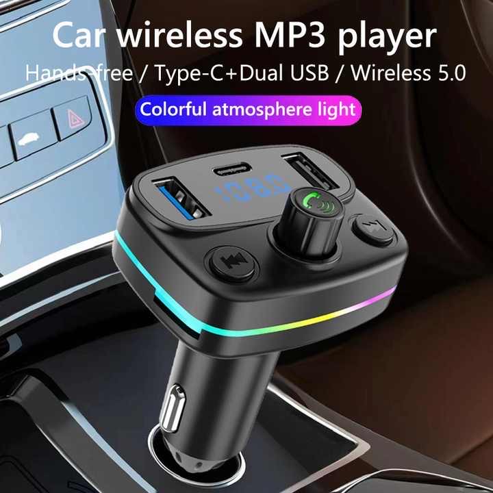 accesorios para vehiculos - Transmisor FM  Bluetooth para radio de carro más cargador USB y Tipo C 