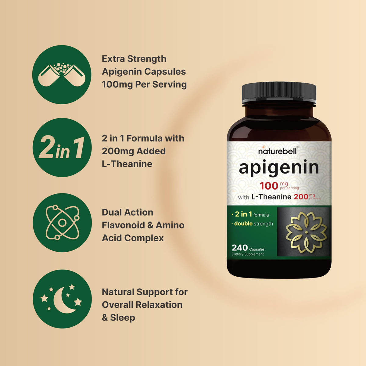 Salud y Equipamiento Médico - Apigenina 100 Mg Con L-teanina, 240 Capsulas 3