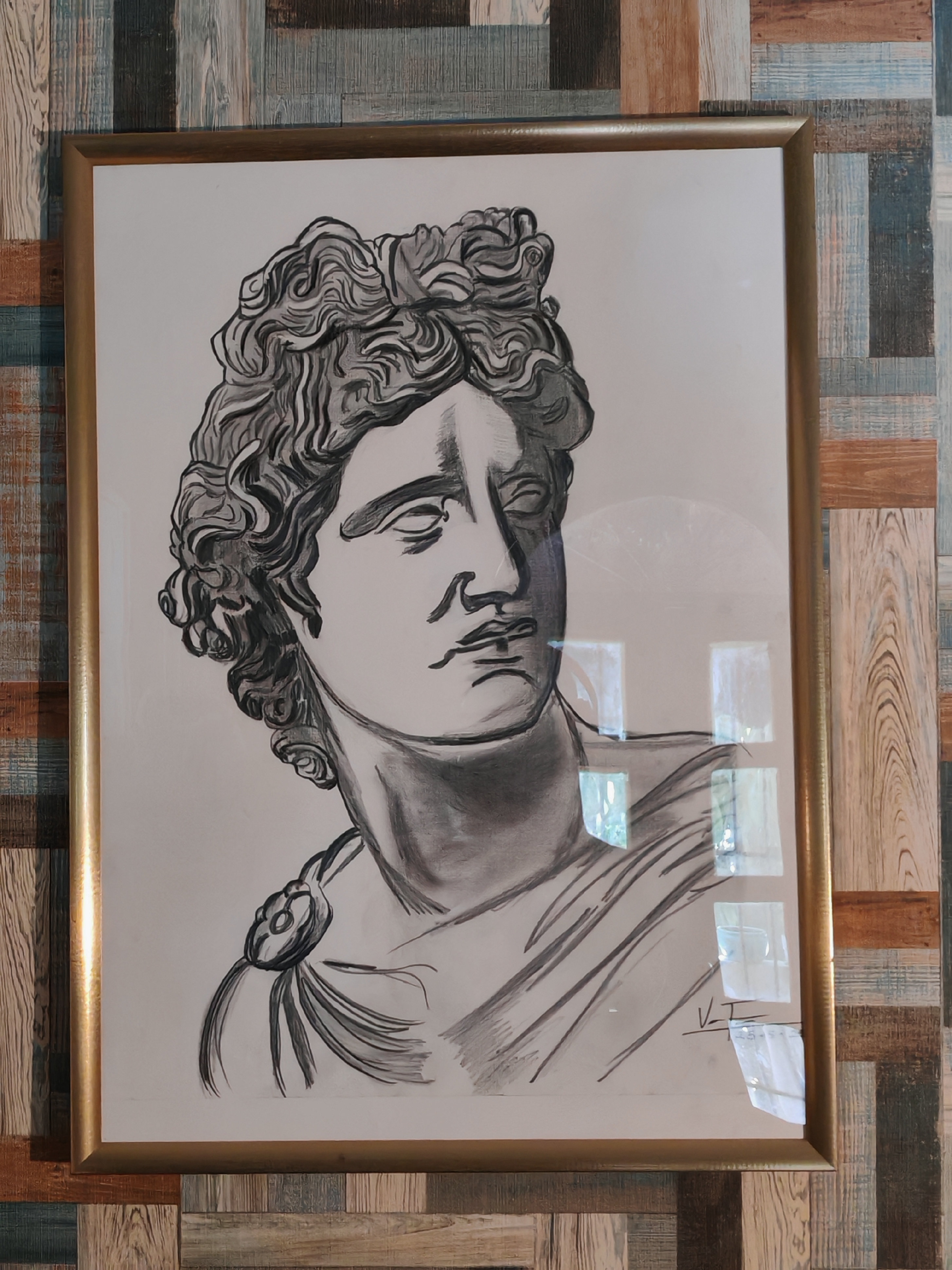 decoración y accesorios - Dibujo a lápiz de Apollo. Incluye marco dorado  1
