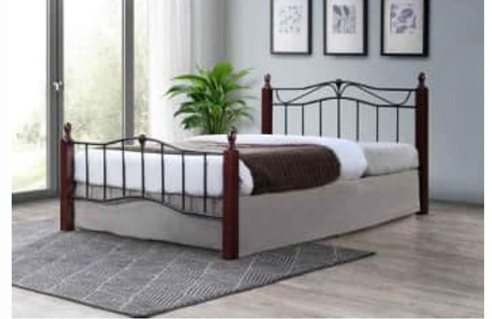 muebles y colchones - BASE CAMA FULL 54x75 METAL MADERA COLOR CAOBA SIN CORCHON