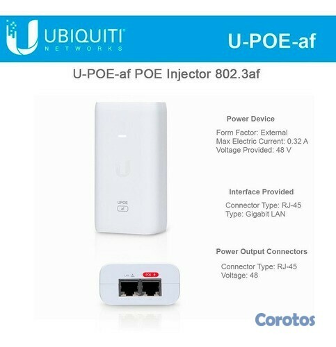 computadoras y laptops - UBIQUITI U-POE-AF POWER OVER ETHERNET INJECTOR - 110 V AC, 220 V AC INPUT - 48 V 1
