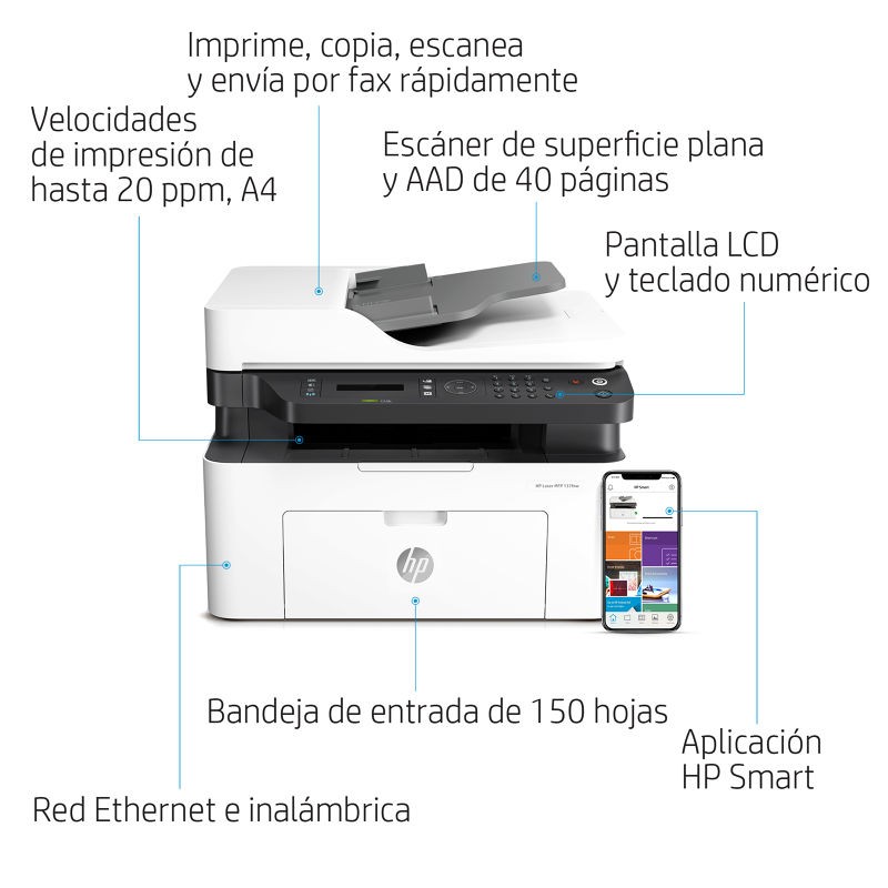 impresoras y scanners - MULTIFUNCTION hp laser  Blanco y Negro  MFP M137FNW  1