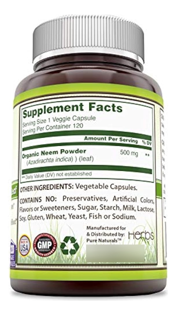 Salud y Equipamiento Médico - Pure Naturals Neem 500 Mg, 120 Capsulas Vegetales 1