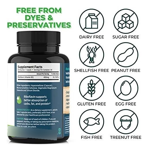 Salud y Equipamiento Médico - Vitamina B2 Riboflavina, 400 Mg - 90 Capsulas - Promueve Una 4