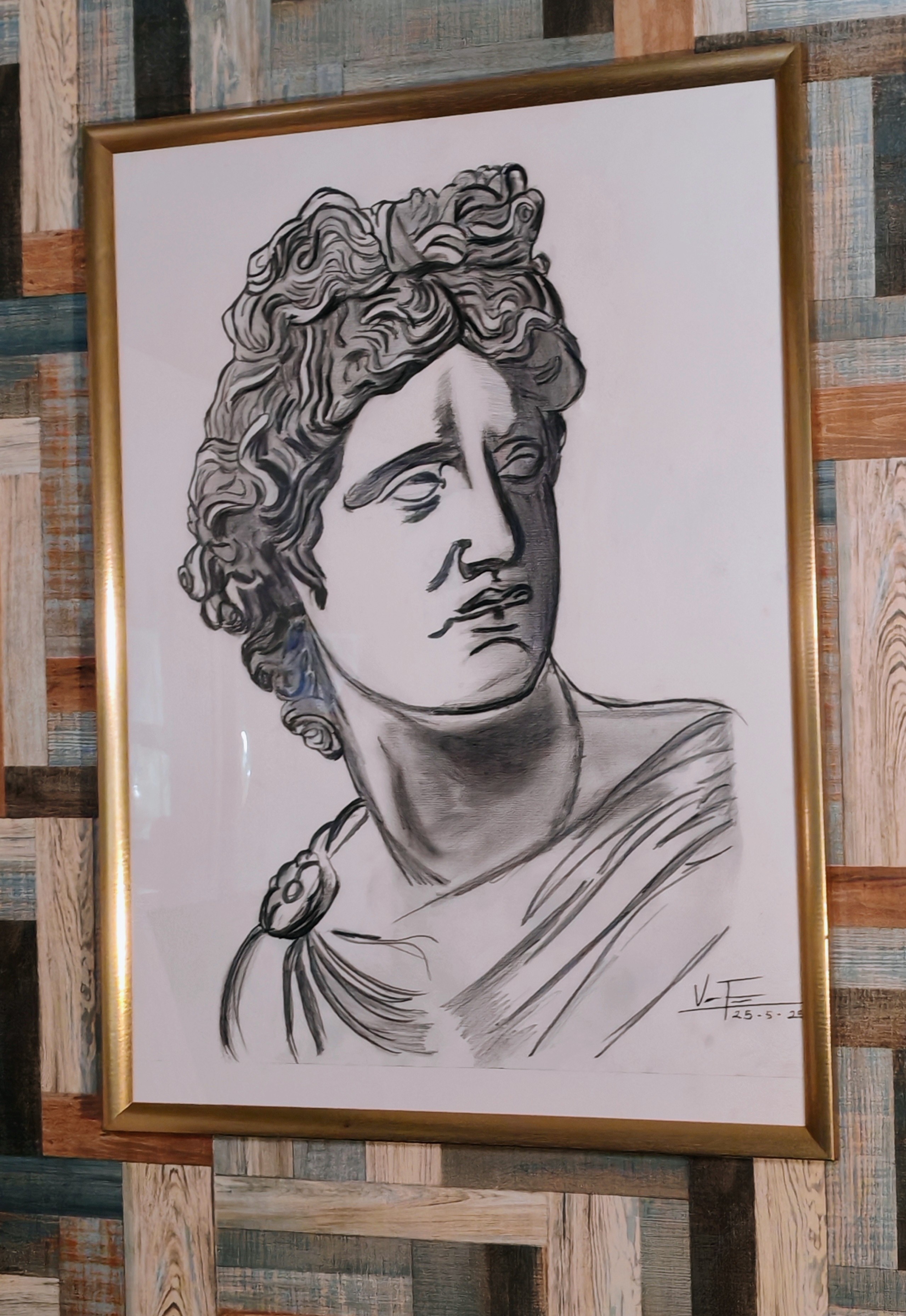 decoración y accesorios - Dibujo a lápiz de Apollo. Incluye marco dorado  3